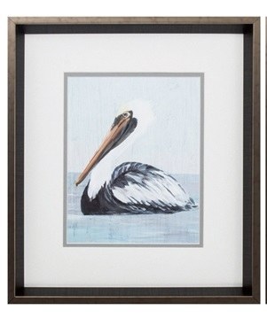 17" x 15" White and Gray Pelican Profile With Brown Frame  Under Glass