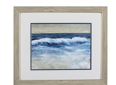 19" x 22" Wave Breaking on Shore in Wood Frame Under Glass