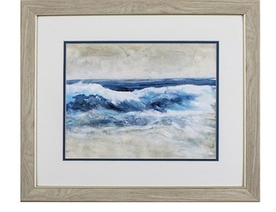 19" x 22" Double Wave Shore in Wood Frame Under Glass