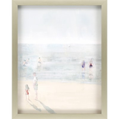34" x 27" Blue and Tan Emerald Beach I Wall Art in Silver Shadow Box Frame