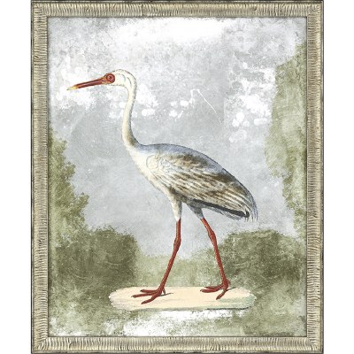 33" x 27" Red Beak White Crane Wall Art in Silver Frame Under Glass