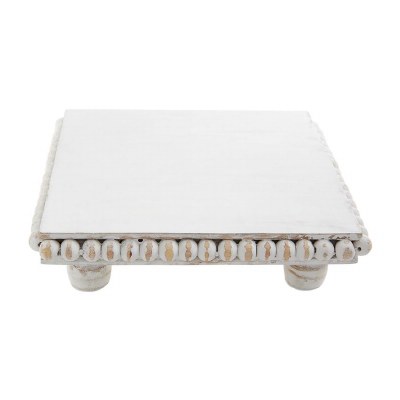8" Square Whitewashed Wood Trivet With Beaded Trim and Pedestal Feet by Mud Pie