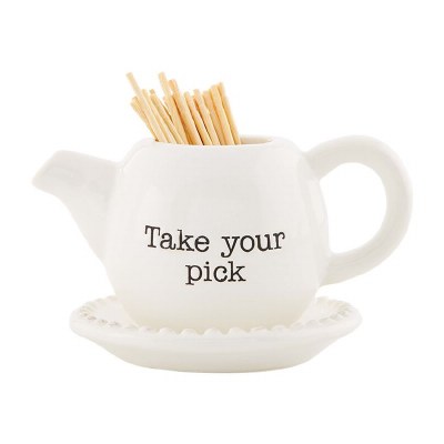3" Take Your Pick Teapot Toothpick Holder by Mud Pie