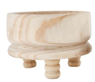 14" Round Natural Wood Bowl With Turned Pedestal Feet by Mud Pie