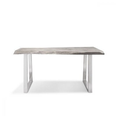 55" Gray Stone Console Table With Stainless Steel Legs