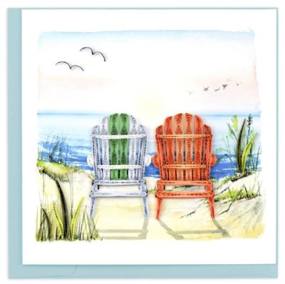 6" Square Quilling Beach Adirondack Chairs Greeting Card