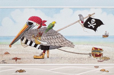 5" x 8" Pelican Pirate Birthday Card