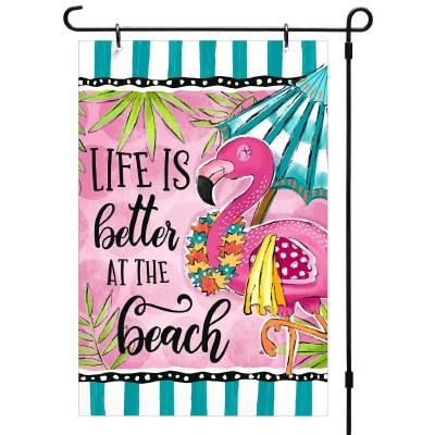 13" x 18" Pink and Green Life Is Better At The Beach Flamingo Mini Garden Flag