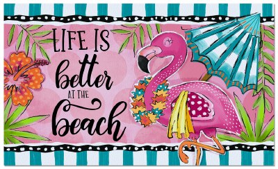 18" x 30" Pink and Green Flamingo Life Is Better At The Beach Doormat