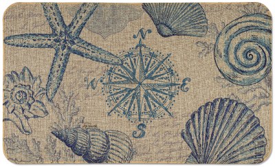 18" x 30" Blue and Beige Shells and Compass Rose Floor Doormat