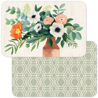 11" x 17" Fresh Poppies Green Trellis Reversible Placemat