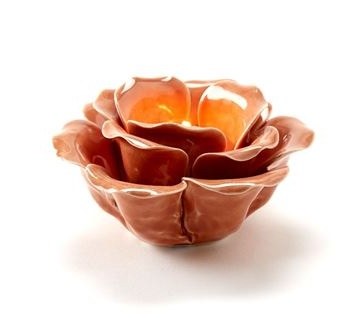 5" Round Coral Ceramic Flower Tealight Holder