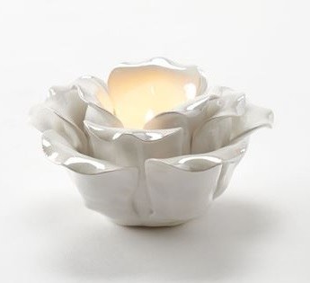5" Round White Ceramic Flower Tealight Holder