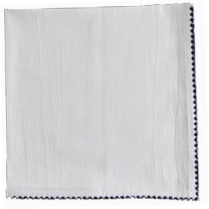 20" Square White With Emroidered Navy Edge Fabric Napkin