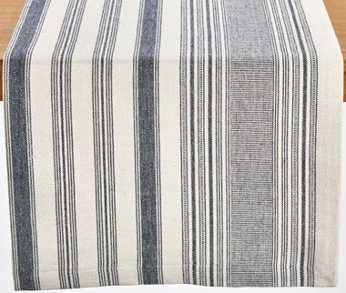 72" White and Blue Woven Stripe Hammond Fabric Table Runner