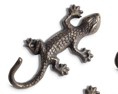 7" Bronze Metal Gecko Wall Hook