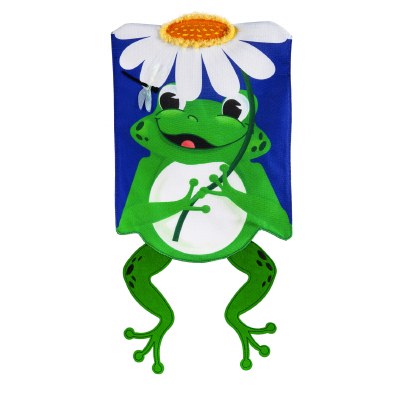 13" x 18" Mini Shaped Frog With Daisy Burlap Garden Flag