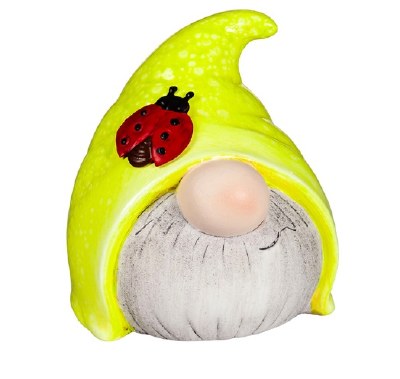 5" Yellow Hat Ceramic Gnome With Ladybug