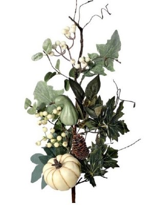 26" Cream and Green Pumpkin Gourd Harvest Spray Fall and Thanksgiving Decoration