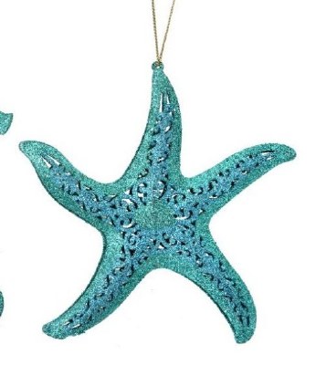 5" Turquoise Glitter Metal Starfish Ornament