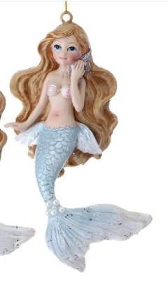 5" Blue Tail Polyresin Mermaid With Shell Phone Ornament