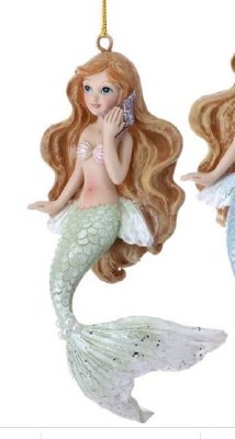 5" Green Tail Polyresin Mermaid With Shell Phone Ornament