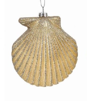 5" Champagne Scallop Shell With Gold Glitter Ornament