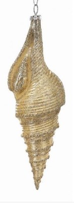 7" Champagne Whelk With Gold Glitter Ornament