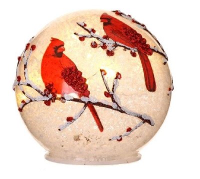 5" Round LED Cardinals on Branches Snow Orb