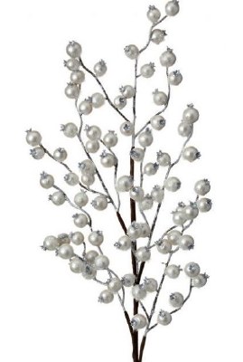 26" Faux Pearl White Metallic Berry With Tinsel Spray