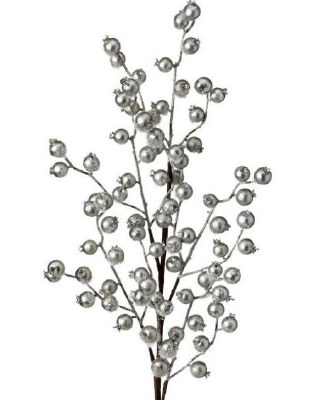 26" Faux Silver Metallic Berry With Tinsel Spray