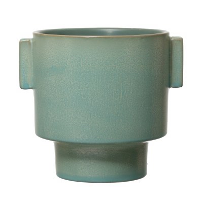 7" Matte Aqua Glazed Ceramic Pot With Square Handles