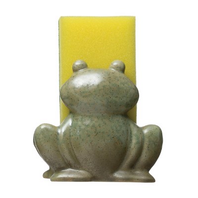 4" Green Glazed Ceramic Frog Sponge Holder