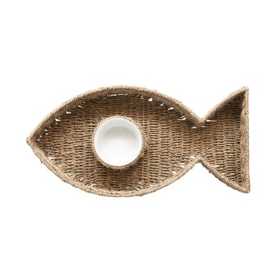 10" x 20" Woven Seagrass Fish Chip & Dip Bowl