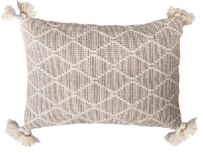 14" x 20" Ivory and Beige Diamond Pattern Pillow With Tassels