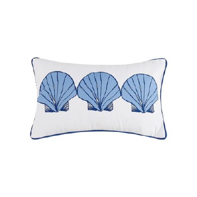 5" x 12" White With Light Blue Scallop Shells Pillow