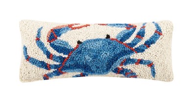 5" x 12" White With Blue and Red Crab Hooked Pillow