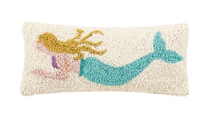 5" x 12" White With Mermaid Hooked Pillow