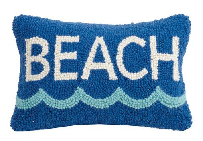 8" x 12" Blue Beach With Wave Hooked Pillow