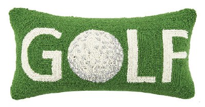 9" x 18" Green and White Golf With Ball Icon Hooked Pillow