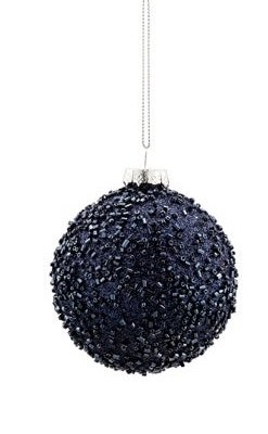 3" Round Navy Beaded Glass Ball Ornament