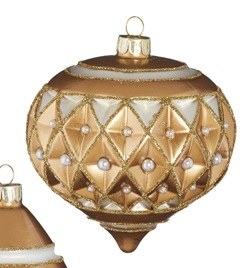 4" Gold Glass With Diamond Point Pearls Onion Ornament
