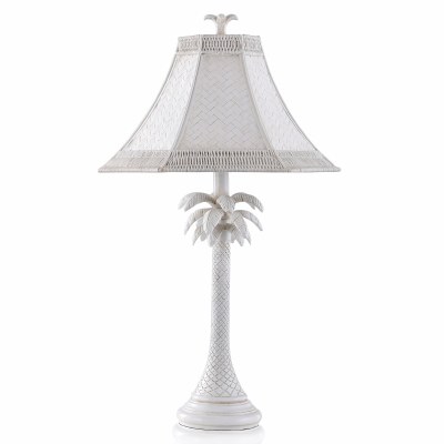 28" Whitewashed Palm Table Lamp With Woven Rattan Shade