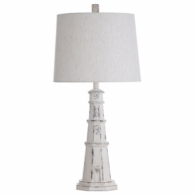 34" Distressed White Coastal Light House Table Lamp