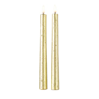 Set of 2 11" Gold Textured LED 3D Flame Taper Candles by Uyuni