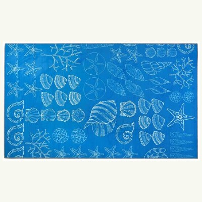 3' x 5' Light Blue and White Shell Seekers Rug