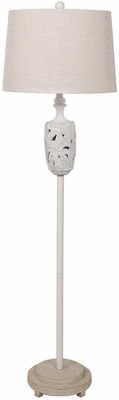 60" Distressed White Openwork Leaves Floor Lamp