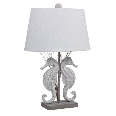 26" Distressed White Two Seahorses Table Lamp