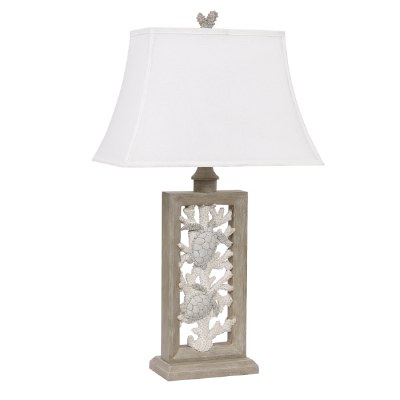 32" Distressed White Turtle and Coral Rectangle Table Lamp