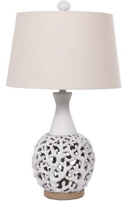 28" Distressed White Round Openwork Coral Table Lamp
